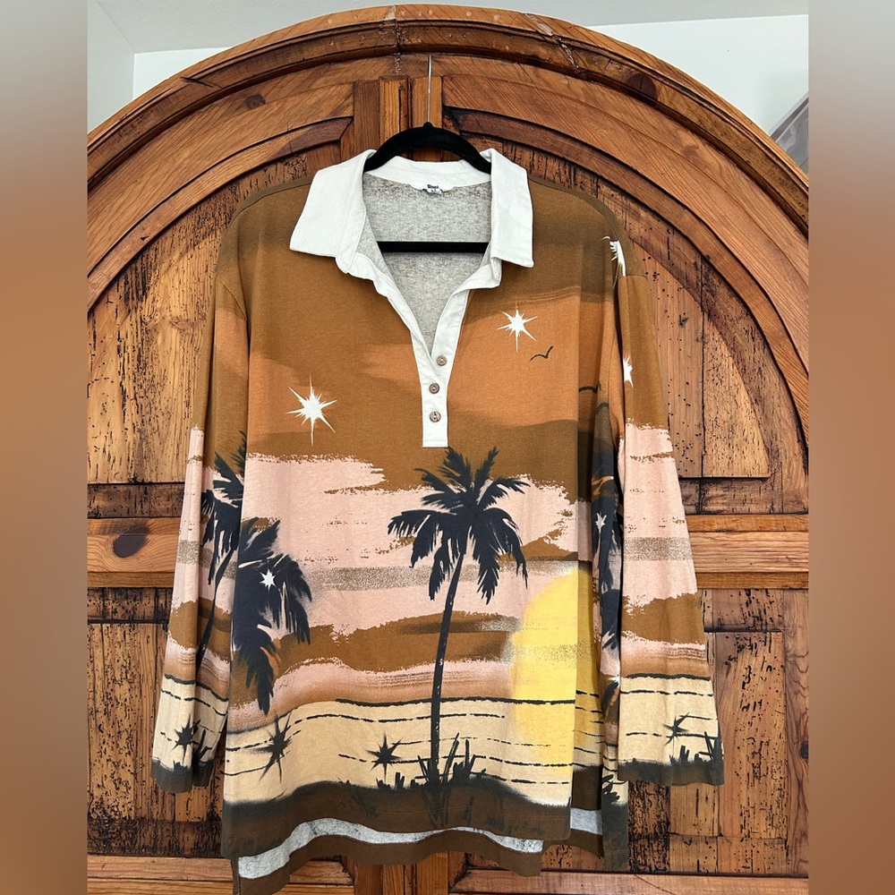 Ascot & Hart Tropical Hawaiian Long sleeved collar shirt top